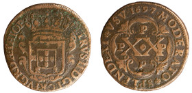 Angola - D.Pedro II - XX Reis 1697 PPPP
Angola - D.Pedro II - XX Reis 1697 PPPP, A.G:03.05, MBC-, 16,43gr, Copper