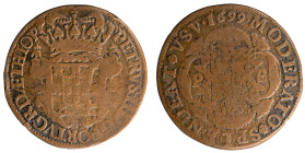 Angola - D.Pedro II - XX Réis 1699 PPPP
Angola - D.Pedro II - XX Réis 1699 PPPP, A.G:03.07, BC+, 15,31gr, Copper