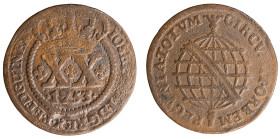 Angola D.José I - XX Réis 1753
Angola D.José I - XX Réis 1753, A.G:03.02, BC+, 13,71gr, Copper