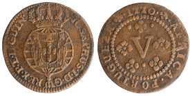 Angola D.José I - V Réis 1770
Angola D.José I - V Réis 1770, A.G:05.01, MBC, 3,26gr, Copper