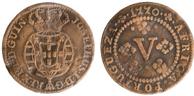 Angola D.José I - V Réis 1770
Angola D.José I - V Réis 1770, Crown smaller, A.G:05.02, MBC-, 3,65gr, Copper