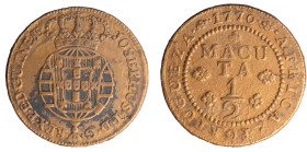 Angola D.José I - 1/2 Macuta 1770
Angola D.José I - 1/2 Macuta 1770, MBC, A.G:07.03, 19,48gr, Copper