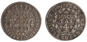 Angola D.José I - 4 Macutas 1762
Angola D.José I - 4 Macutas 1762, MBC+, A.G:10.01, 5,97gr, Silver