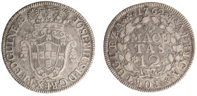 Angola D.José I - 12 Macutas 1762
Angola D.José I - 12 Macutas 1762, Very Rare, MBC+, A.G:14.01, 17,80gr, Silver