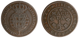 Angola D.Maria I e D.Pedro III - 1/2 Macuta 1785
Angola D.Maria I e D.Pedro III - 1/2 Macuta 1785, MBC+, A.G:02.02, 17,88gr, Copper