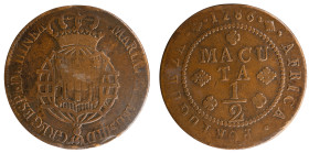 Angola D.Maria I e D.Pedro III - 1/2 Macuta 1786
Angola D.Maria I e D.Pedro III - 1/2 Macuta 1786, MBC, A.G:02.03, 18,28gr, Copper