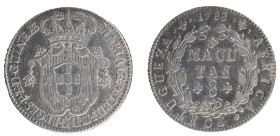 Angola D.Maria I e D.Pedro III - 8 Macutas 1783
Angola D.Maria I e D.Pedro III - 8 Macutas 1783, Small Numbers, A.G:07.01, MBC, 11,34gr, Silver