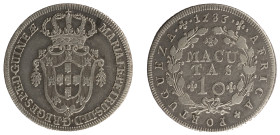 Angola D.Maria I e D.Pedro III - 10 Macutas 1783
Angola D.Maria I e D.Pedro III - 10 Macutas 1783, MBC, A.G:08.01, 14,98gr, Silver