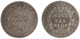 Angola D.Maria I e D.Pedro III - 12 Macutas 1783
Angola D.Maria I e D.Pedro III - 12 Macutas 1783, MBC, A.G:09.01, 18,14gr, Silver