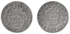 Angola D.Maria I - 2 Macutas 1796
Angola D.Maria I - 2 Macutas 1796, MBC, A.G:04.01, 2,71gr, Silver
