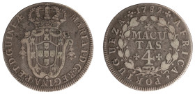 Angola D.Maria I - 4 Macutas 1789
Angola D.Maria I - 4 Macutas 1789, MBC, A.G:05.01, 5,71gr, Silver