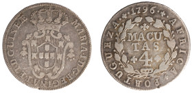 Angola D.Maria I - 4 Macutas 1796
Angola D.Maria I - 4 Macutas 1796, MBC-, A.G:05.02, 5,60gr, Silver