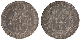 Angola D.Maria I - 6 Macutas 1789
Angola D.Maria I - 6 Macutas 1789, MBC+, A.G:06.01, 8,67gr, Silver