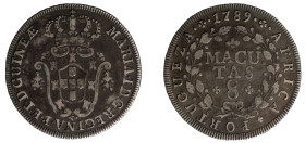 Angola D.Maria I - 8 Macutas 1789
Angola D.Maria I - 8 Macutas 1789, MBC, A.G:07.01, 11,63gr, Silver