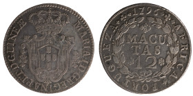 Angola D.Maria I - 12 Macutas 1796
Angola D.Maria I - 12 Macutas 1796, MBC, A.G:09.02, 17,18gr, Silver