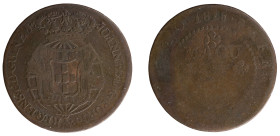 Angola D.João Príncipe Regente - 1/2 Macuta 1815
Angola D.João Príncipe Regente - 1/2 Macuta 1815, BC+, A.G:02.02, 6,67gr, Copper