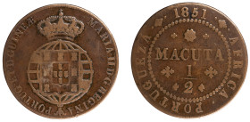 Angola D.Maria II - 1/2 Macuta 1851
Angola D.Maria II - 1/2 Macuta 1851, MBC, A.G:01.02, 18,24gr, Copper