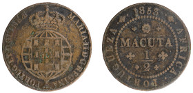 Angola D.Maria II - 1/2 Macuta 1853
Angola D.Maria II - 1/2 Macuta 1853, MBC-, A.G:01.03, 17,97gr, Copper