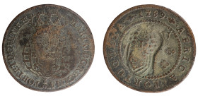 Angola D.Maria II - 1/4 Macuta 1789 with Stamp Shield Crown
Angola D.Maria II - 1/4 Macuta 1789 with Stamp Shield Crown, MBC-, A.G:03.06, 8,26gr, Cop...