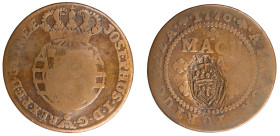 Angola D.Maria II - 1/2 Macuta 1770 with Stamp Shield Crown
Angola D.Maria II - 1/2 Macuta 1770 with Stamp Shield Crown, MBC-, A.G:04.03, 17,56gr, Co...