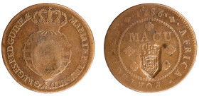 D.Maria II - 1/2 Macuta 1786 with Stamp Shield Crown
D.Maria II - 1/2 Macuta 1786 with Stamp Shield Crown, MBC-, A.G:04.05, 18,47gr, Copper