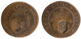 Angola D.Maria II - 1/2 Macuta 1789 with Stamp Shield Crown
Angola D.Maria II - 1/2 Macuta 1789 with Stamp Shield Crown, BC+, A.G:04.06, 18,12gr, Cop...