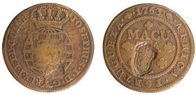 Angola D.Maria II - Macuta 1763 with Stamp Shield Crown
Angola D.Maria II - Macuta 1763 with Stamp Shield Crown, MBC, A.G:05.02, 32,02gr, Copper