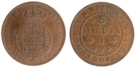 Angola - D.Pedro V - 1/2 Macuta 1860
Angola - D.Pedro V - 1/2 Macuta 1860, Bela, A.G:01.02, 19,46gr, Copper