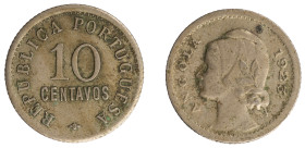 Angola República - 10 Centavos 1923
Angola República - 10 Centavos 1923, MBC-, A.G:07.03, 3,06gr, Cupro Niquel