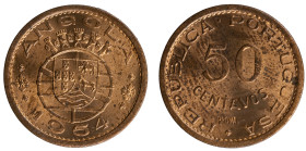 Angola Prova - 50 Centavos 1954 Prova Incusa
Angola Prova - 50 Centavos 1954 Prova Incusa, Soberba, A.G:E3.08, 3,99gr, Bronze