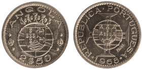 Angola Prova - 2$50 1968 Prova Incusa
Angola Prova - 2$50 1968 Prova Incusa, Soberba, A.G:E5.04, 3,51gr, Cupro-niquel