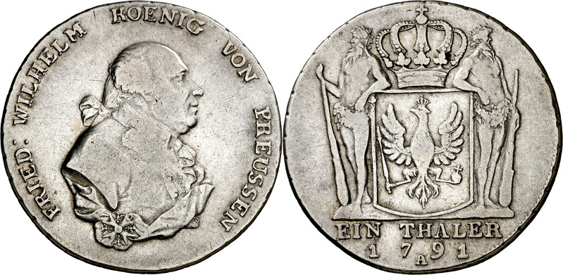 Alemania. Prusia. 1791. Federico Guillermo II. A (Berlín). 1 taler. (KM. 360). A...