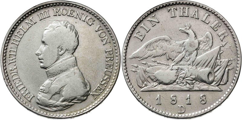 Alemania. Prusia. 1818. Federico Guillermo III. D (Aurich). 1 taler. (KM. 396). ...