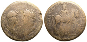 Caria, Stratonicea, Antoninus Pius with Marcus Aurelius (Caesar) Æ35