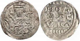 Boleslaw IV Kedzierzawy (1146-1173). Denar 1146-1157 
Aw: Cesarz siedzący na tronie na wprost z lilią.Rw: Napis w 3 wierszach Bardzo ładny, poprawnie...
