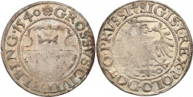 Sigismund I the Old. Grosz 1540, Elbing 
Na awersie PRVSSI. Niedobicie, zachowany połysk w tle, patyna.Kopicki 7086; Marienburg 9255
Waga/Weight: 1,...