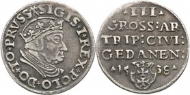 Sigismund I the Old. Trojak (3 grosze) 1538, Gdansk / Danzig 
Małe krzyżyki w tytulaturze awersu i końcówka napisu PRVSS.Wiekowa patyna. Ładny trojak...