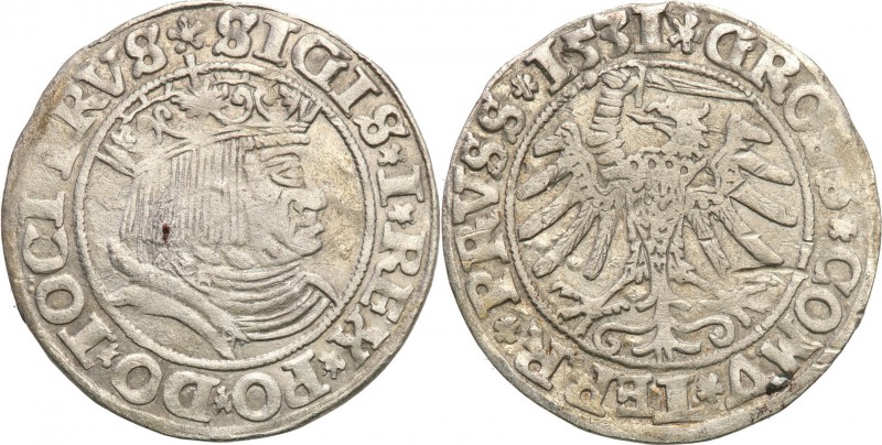 Sigismund I the Old. Grosz 1531, Torun 
Końcówki napisów PRVS / PRVSS.Połysk w ...