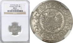 Stephan Batory . Schilling (szelag) 1579, Gdansk / Danzig NGC MS61 
Pięknie zachowana moneta. Połysk przebijający spod patyna, ostre detale. Kopicki ...