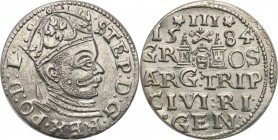 Stephan Batory . Trojak (3 grosze) 1584, Riga 
Ciekawe zapisanie ostatniej litery na rewersie w słowie GEN.Świetnie wybita i zachowana moneta. Blask ...