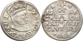Stephan Batory . Trojak (3 grosze) 1586, Riga 
Odmiana trojaka z małą głową króla. Odmiana napisowa awersu jak Iger R.86.2.b, ale z nienotowanym type...