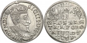 Sigismund III Vasa . Trojak (3 grosze) 1595, Olkusz 
Na awersie znak menniczy kończy napis. Odmiana z POLON na awersie.Bardzo ładny, świeży egzemplar...