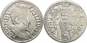 Sigismund III Vasa . Trojak (3 grosze) 1598, Olkusz 
Odmiana z węższym popiersiem w tym roczniku.Połysk niedobicie. Iger O.98.4.b
Waga/Weight: 2,27 ...
