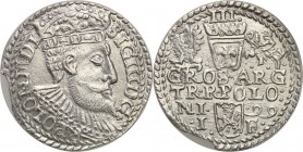 Sigismund III Vasa . Trojak (3 grosze) 1599, Olkusz 
Odmiana, w której na rewersie kryza dziel napis po literach DG, dalej POLON. Nieco inna interpun...