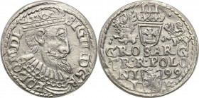Sigismund III Vasa . Trojak (3 grosze) 1599, Olkusz 
Na awersie bujna broda króla. Kryza dzieląca napis po literach DGR dalej POLO - nienotowana tytu...