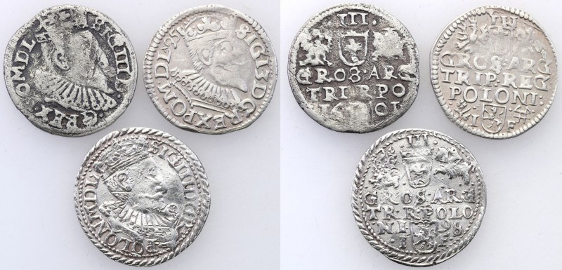 Sigismund III Vasa . Trojak (3 grosze) 1601-1598, Wschowa/Olkusz, group 3 pieces...