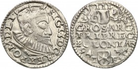 Sigismund III Vasa . Trojak (3 grosze) 1594, Poznan 
Rzadszy typ trojaka z długą brodą króla. Nienotowany trojak z końcówką LI w tej odmianie.Bardzo ...