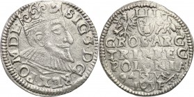 Sigismund III Vasa . Trojak (3 grosze) 1594, Poznan 
Popiersie króla z wydłużoną twarzą, na rewersie litery V-I. Ciekawsza odmiana.Niedobity egzempla...