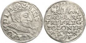 Sigismund III Vasa . Trojak (3 grosze) 1594, Poznan 
Popiersie króla z wydłużoną twarzą, na rewersie litery V-I. Na rewersie POLONIAE.Bardzo ładny eg...