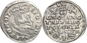 Sigismund III Vasa . Trojak (3 grosze) 1596, Poznan 
Tytulatura SIG 3 rozpoczynająca legendę awersu z nienotowaną końcówką w tym typie trojaka. Znak ...